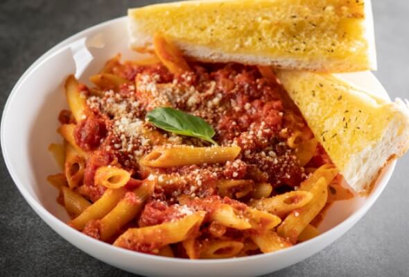 penne-pasta-with-bread-in-bowl